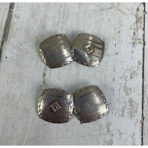 Antique Art Deco 10K White Gold Cufflinks Etched 3.3g Vintage Fine Men's Tuxedo